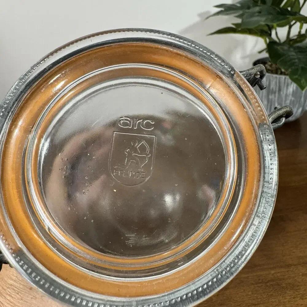 Vintage ARC France Glass Heartland Canister w/ Wire Hinged Lid Cottagecore 1.5 L